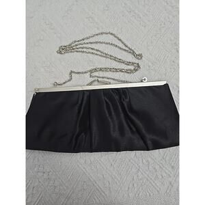 Vintage 1960s Black Evening Clutch Bag Handbag Purse With Silver Chain
